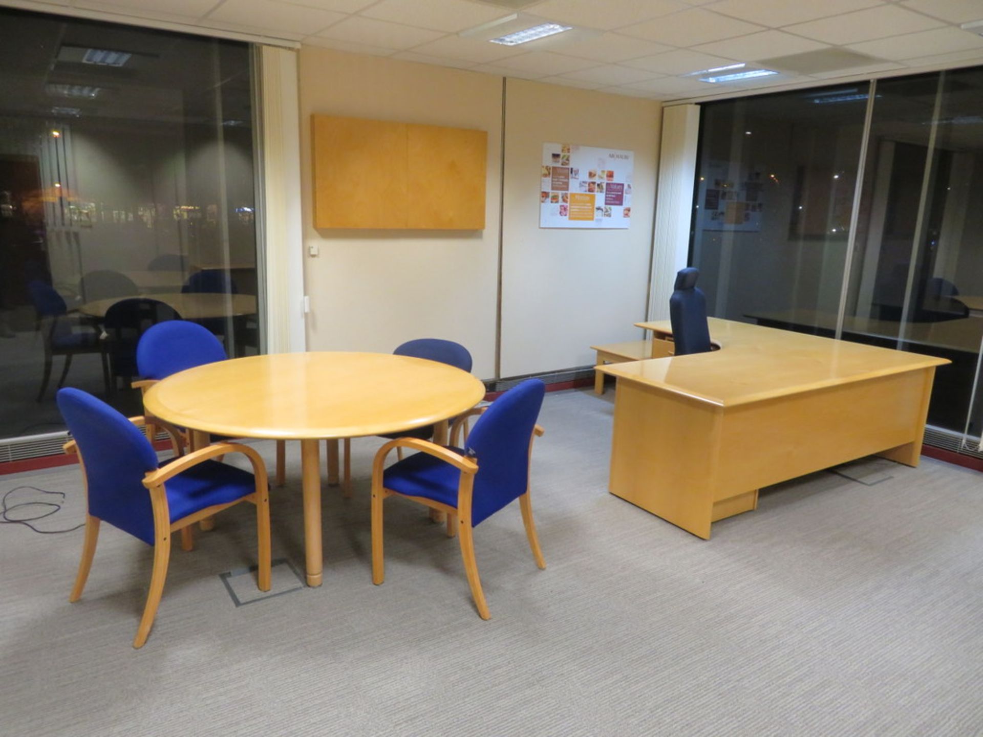 LOOSE AND REMOVABLE CONTENTS OF OFFICE TO INCLUDE CIRCULAR TABLE AND 4 X CHAIRS