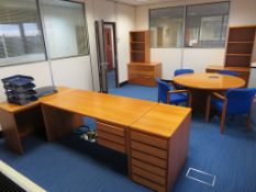 CHERRY WOOD STYLE OFFICE SUITE DESK WITH RETURN (FOR FULL CONTENTS SEE DESCRIPTION)