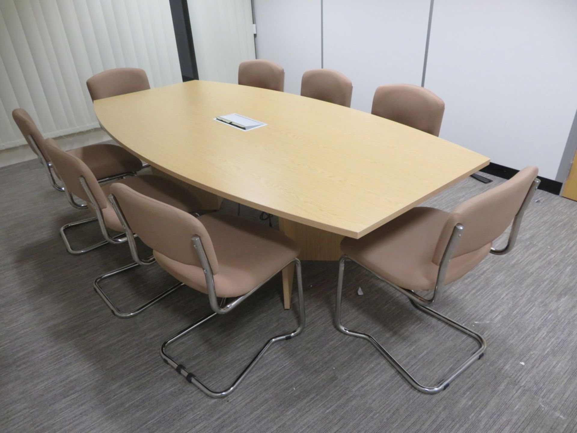 LIGHTWOOD BOARDROOM TABLE C/W SET OF 8 X CANTILEVER CHROME FRAME CHAIRS - Image 2 of 2