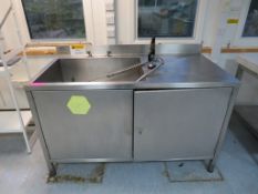 HYGIENOX STAINLESS STEEL LARGE SINGLE DEEP BOWL SINK UNIT AND STORAGE CUPBOARD