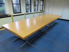 LARGE TWO SECTION LIGHT OAK BOARDROOM TABLE; EACH SECTION 2280 X 1400MM