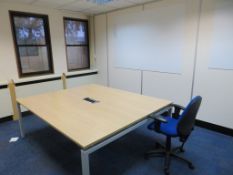 LARGE LIGHTWOOD EFFECT MEETING TABLE AND WHITEBOARD
