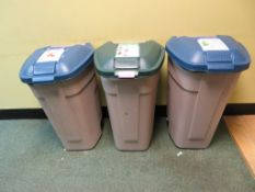 3 X COLOUR CODED PLASTIC WASTE BINS
