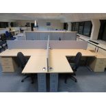 LIGHTWOOD EFFECT 4 PERSON OFFICE DESKPOD (FOR FULL CONTENTS SEE DESCRIPTION)