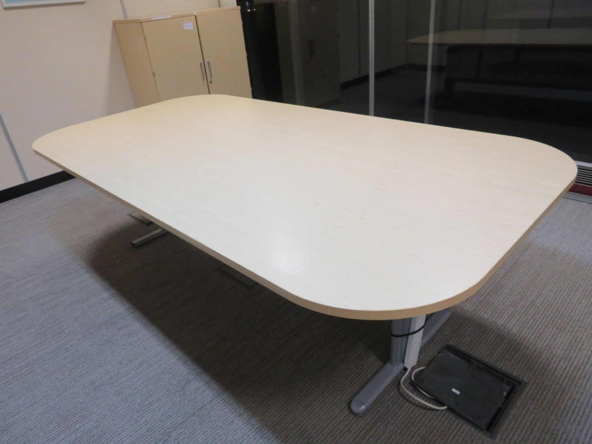 LIGHTWOOD EFFECT BOARDROOM TABLE AND MATCHING TWO DOOR CABINET - Image 2 of 3