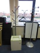 QTY OF ASSORTED OFFICE EQUIPMENT INCLUDING WHITE BOARD, PAPER SHREDDER & COATRACKS