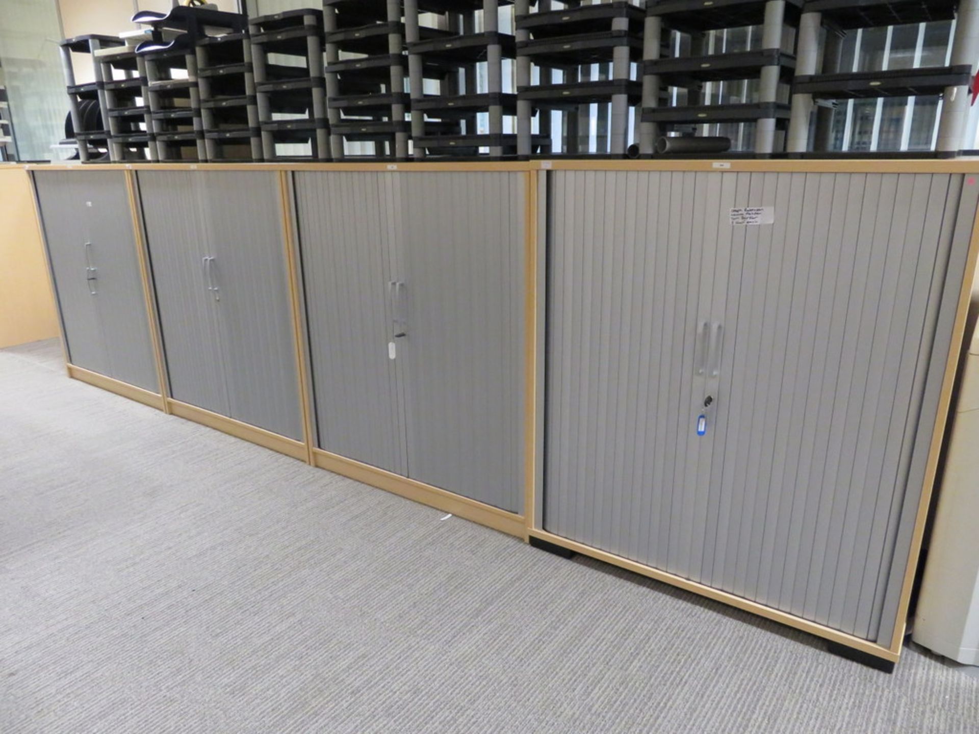 3 X LIGHTWOOD EFFECT TAMBOUR FRONT OFFICE CABINETS