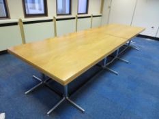 LARGE TWO SECTION LIGHT OAK BOARDROOM TABLE; EACH SECTION 1980 X 1180MM