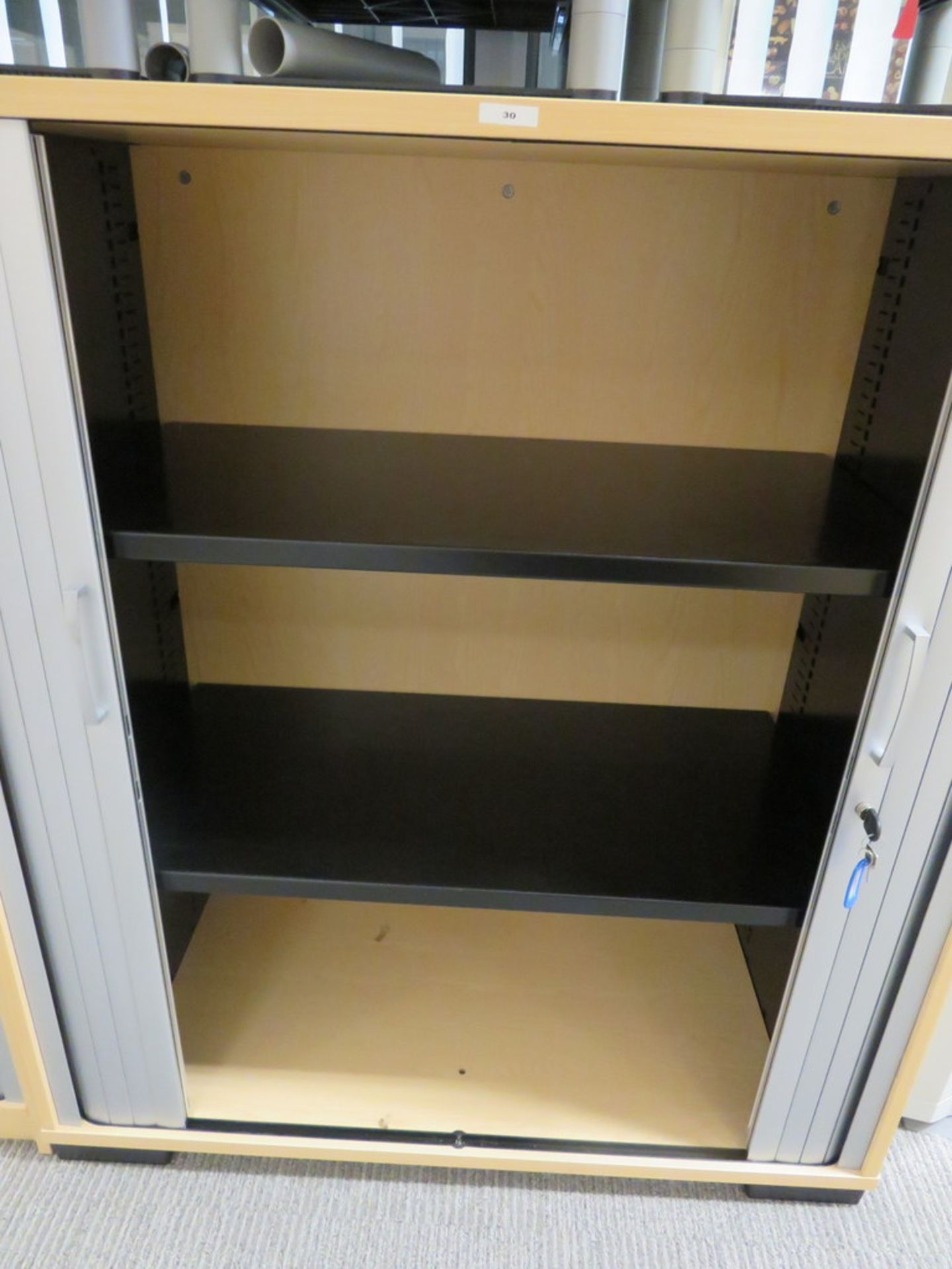 3 X LIGHTWOOD EFFECT TAMBOUR FRONT OFFICE CABINETS - Image 2 of 4