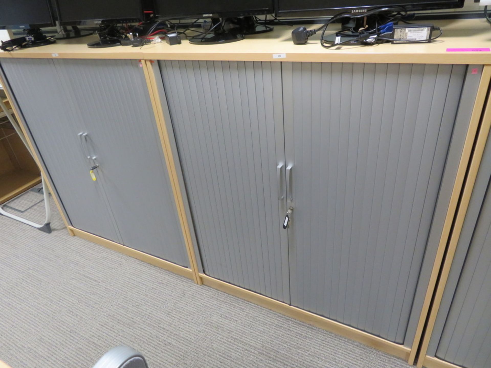 2 X LIGHTWOOD EFFECT TAMBOUR FRONT OFFICE CABINETS