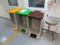 3 X PLASTIC WASTE BIN HOLDERS AND STAINLESS STEEL BIN HOLDER