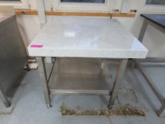 SQUARE MARBLE TESTING TABLE WITH STAINLESS STEEL STAND; 920 X 920MM