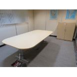 LIGHTWOOD EFFECT BOARDROOM TABLE AND MATCHING TWO DOOR CABINET