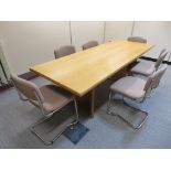 RECTANGULAR LIGHTWOOD BOARDROOM TABLE AND SET OF 6 X CHROME CANTILEVER CHAIRS