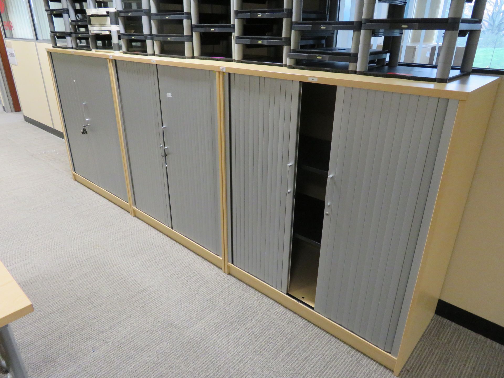 3 X LIGHTWOOD EFFECT TAMBOUR FRONT OFFICE CABINETS - Image 4 of 4