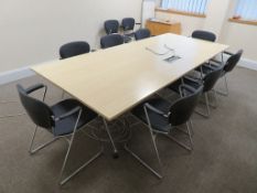 LIGHTWOOD EFFECT RECTANGULAR MEETING TABLE AND 14