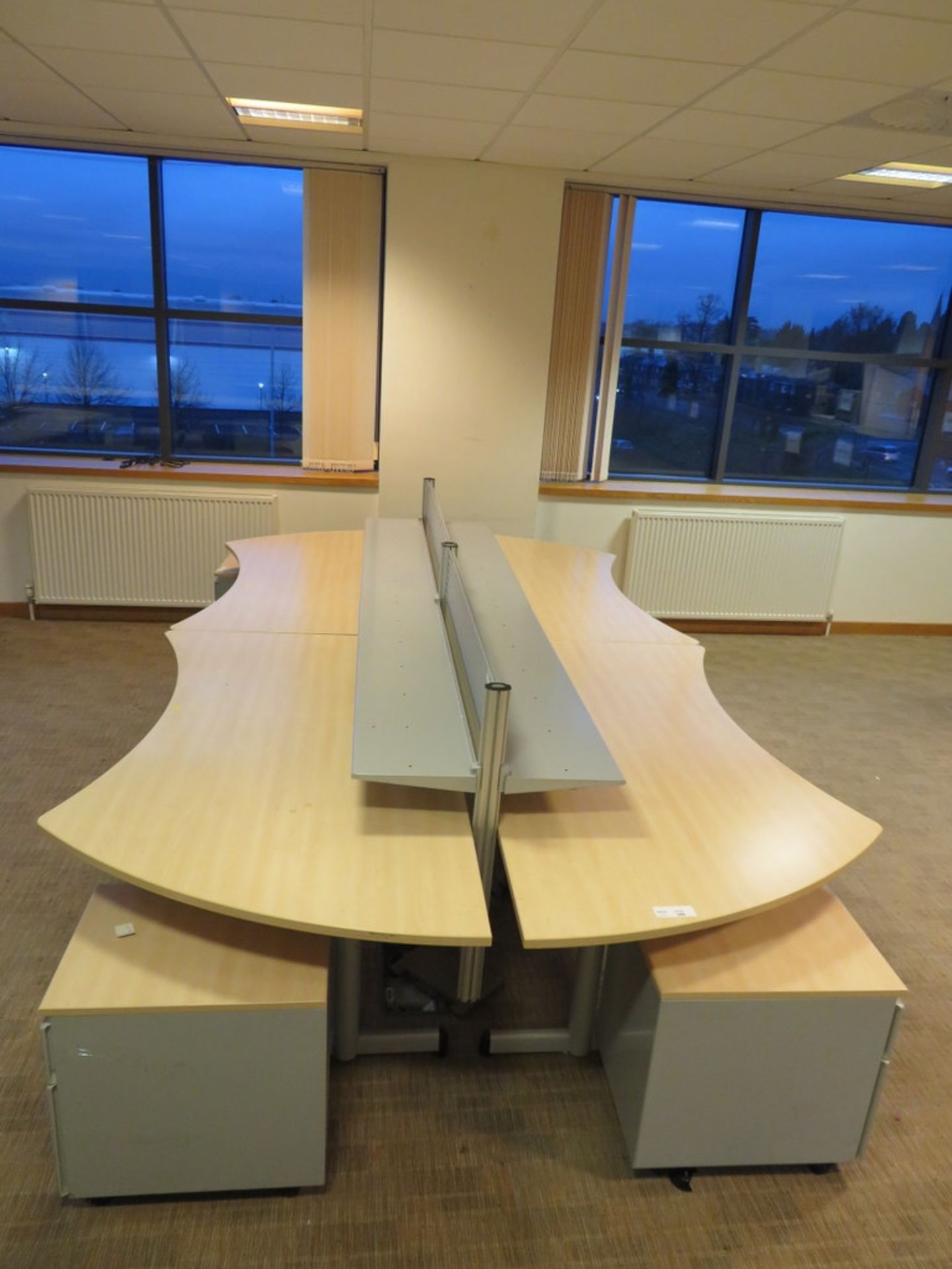 4 X LIGHTWOOD EFFECT OFFICE DESKS, 4 X PEDESTALS AND 2 X DESK DIVIDERS - Image 3 of 3