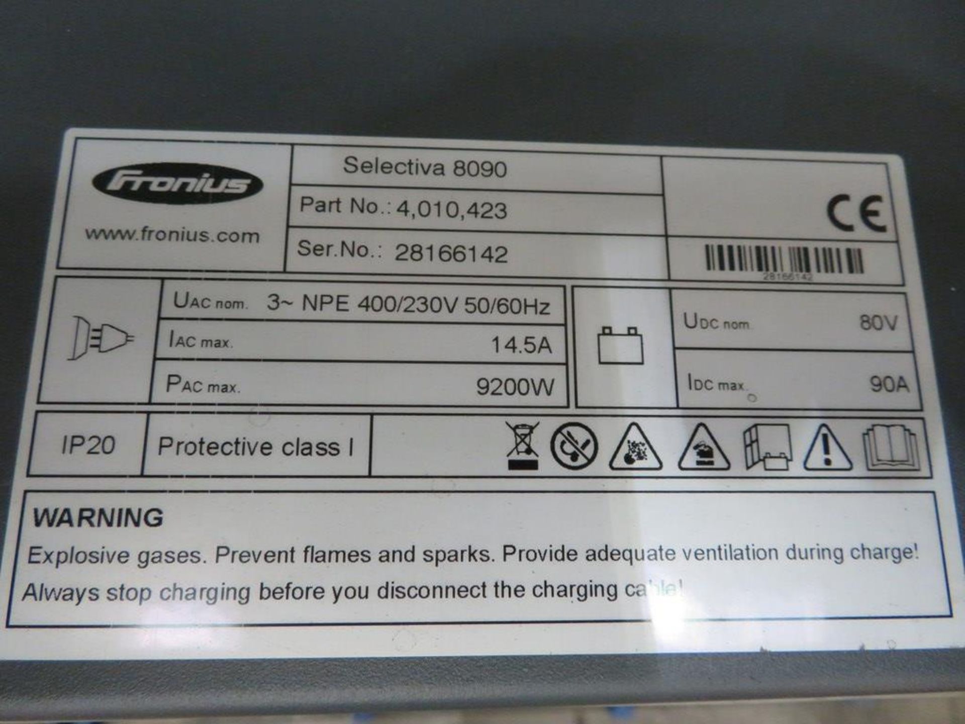 FRONIUS SELECTIVA 8090 8KW - 80V BATTERY CHARGER; SERIAL NO 28166142 - Image 2 of 2