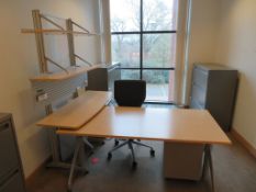 4 X GREY METAL FILING UNITS, LIGHTWOOD EFFECT OFFICE TABLE,