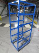 5 X BLUE METAL FIVE TIER CRATE TROLLEYS;