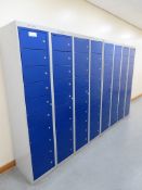 8 X TEN DOOR BLUE AND GREY METAL BOOT LOCKERS