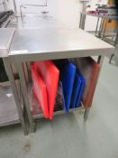 STAINLESS STEEL PREP TABLE WITH UNDERSHELF C/W QTY OF ACRYLIC CHOPPING BOARDS