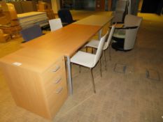 2 X OFFICE TABLES, PEDESTAL AND 6 X VARIOUS CHAIRS