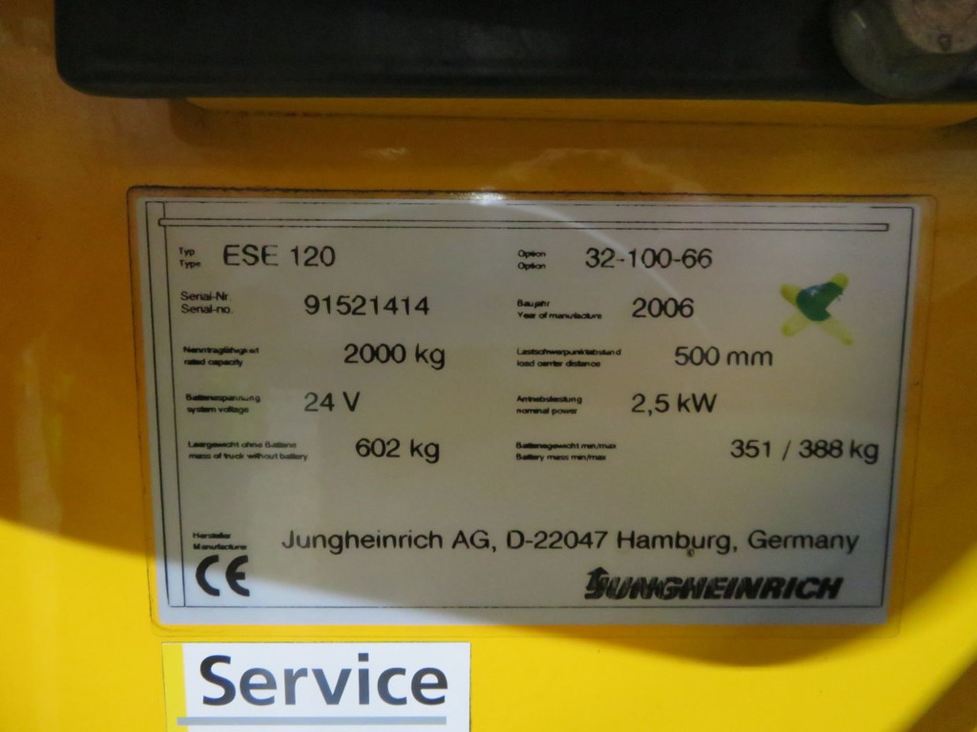 2006 JUNGHEINRICH MODEL ESE 120 2000KG RIDE-ON ELECTRIC PALLET TRUCK - Image 4 of 4