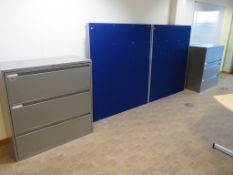 3 X GREY METAL FILING UNITS AND QTY OF BLUE OFFICE DIVIDER SCREENS