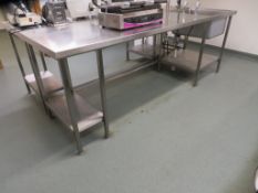 TWIN STAINLESS STEEL PREP TABLE WITH SINGLE DEEP BOWL SINK AND BONZER