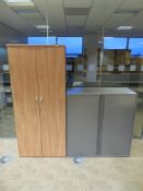 GREY METAL STATIONERY CABINET AND LIGHT WOOD EFFECT CABINET
