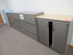 TAMBOUR FRONT STATIONERY CABINET AND 4 X METAL FILING UNITS