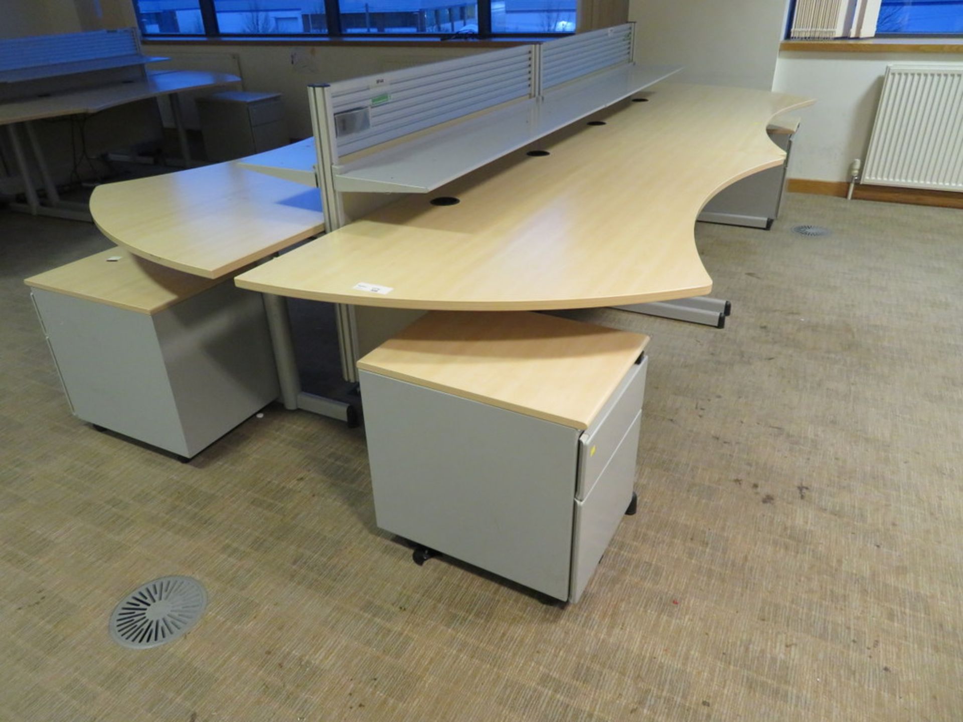 4 X LIGHTWOOD EFFECT OFFICE DESKS, 4 X PEDESTALS AND 2 X DESK DIVIDERS - Image 2 of 3