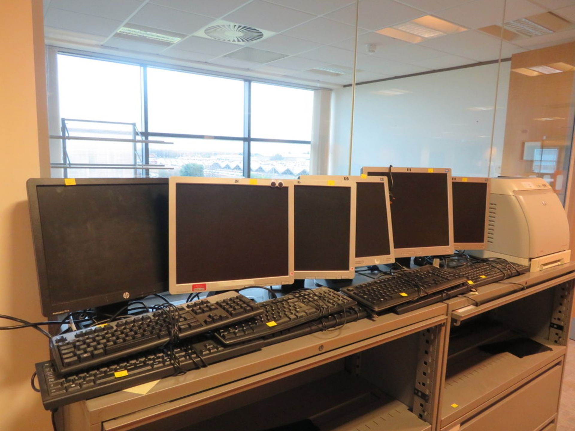 2 X GREY METAL FILING UNITS, HP PRINTER, FLATSCREEN MONITORS AND KEYBOARDS - Image 2 of 2