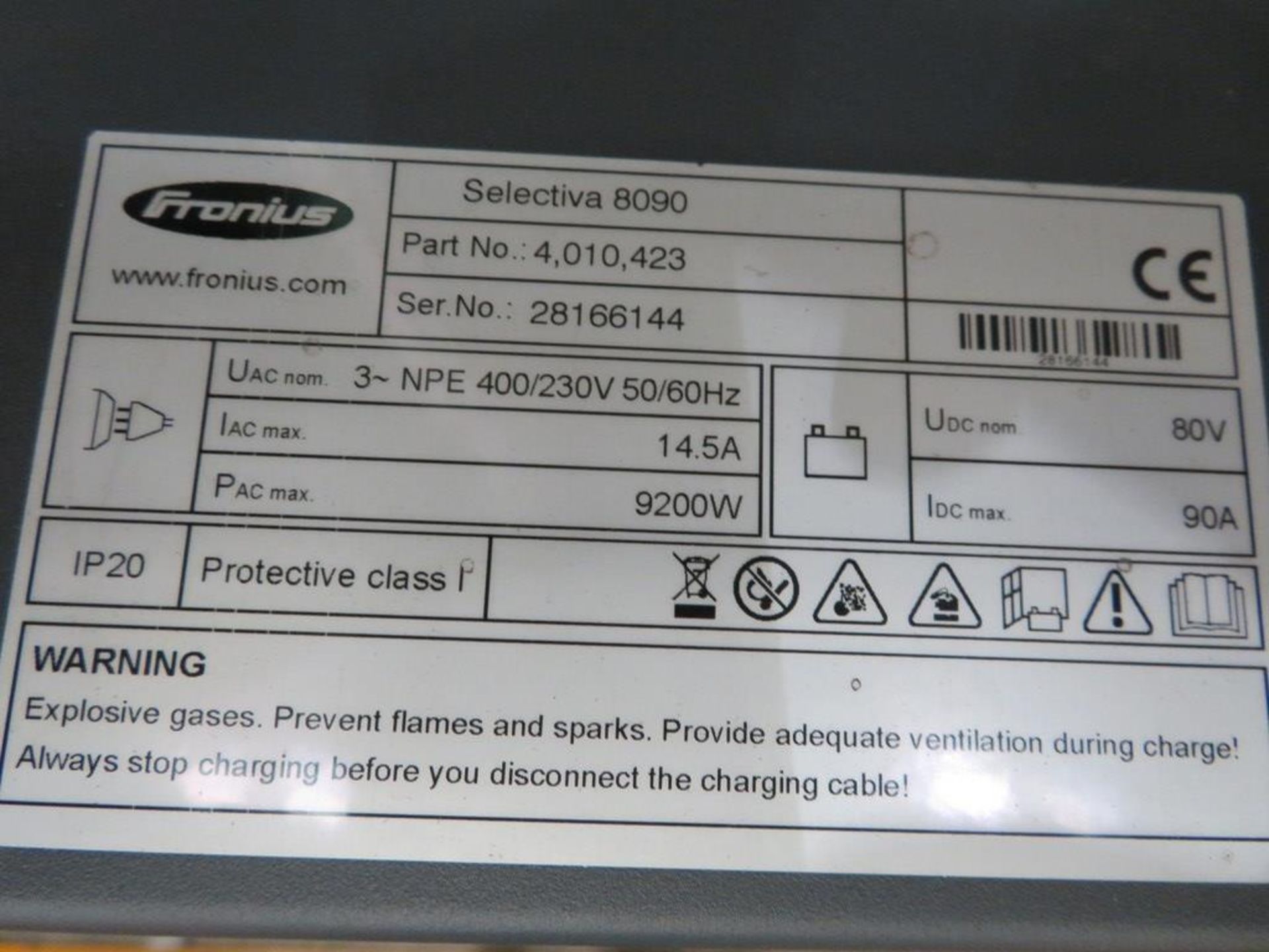 FRONIUS SELECTIVA 8090 8KW - 80V BATTERY CHARGER; SERIAL NO 28166144 - Image 2 of 2