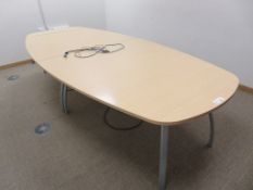 LARGE LIGHTWOOD EFFECT BOARDROOM TABLE AND WHITE SIDE CABINET