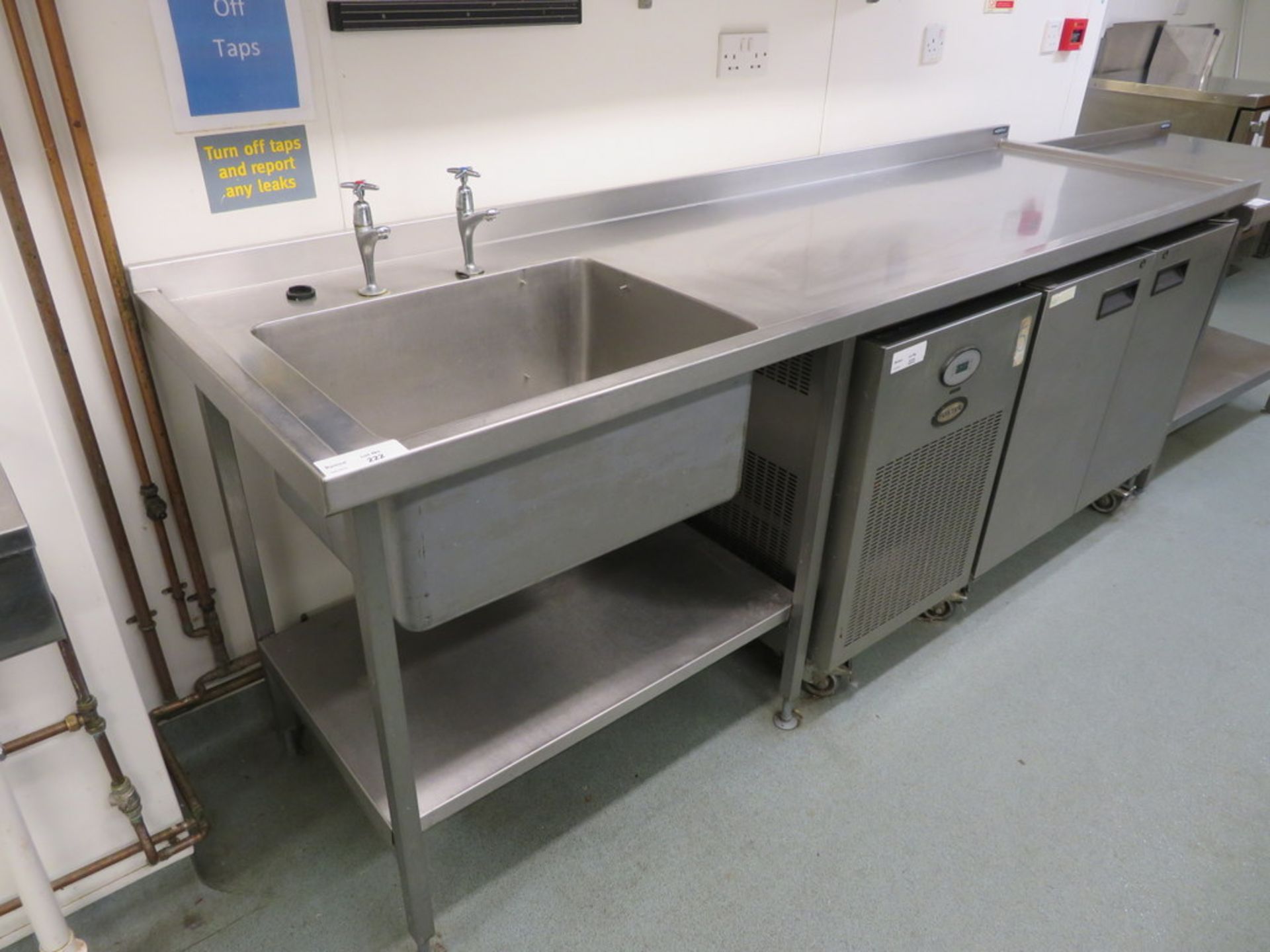 MOFFAT STAINLESS STEEL SINGLE DEEP BOWL SINK UNIT; 2400 X 700 X 910MM