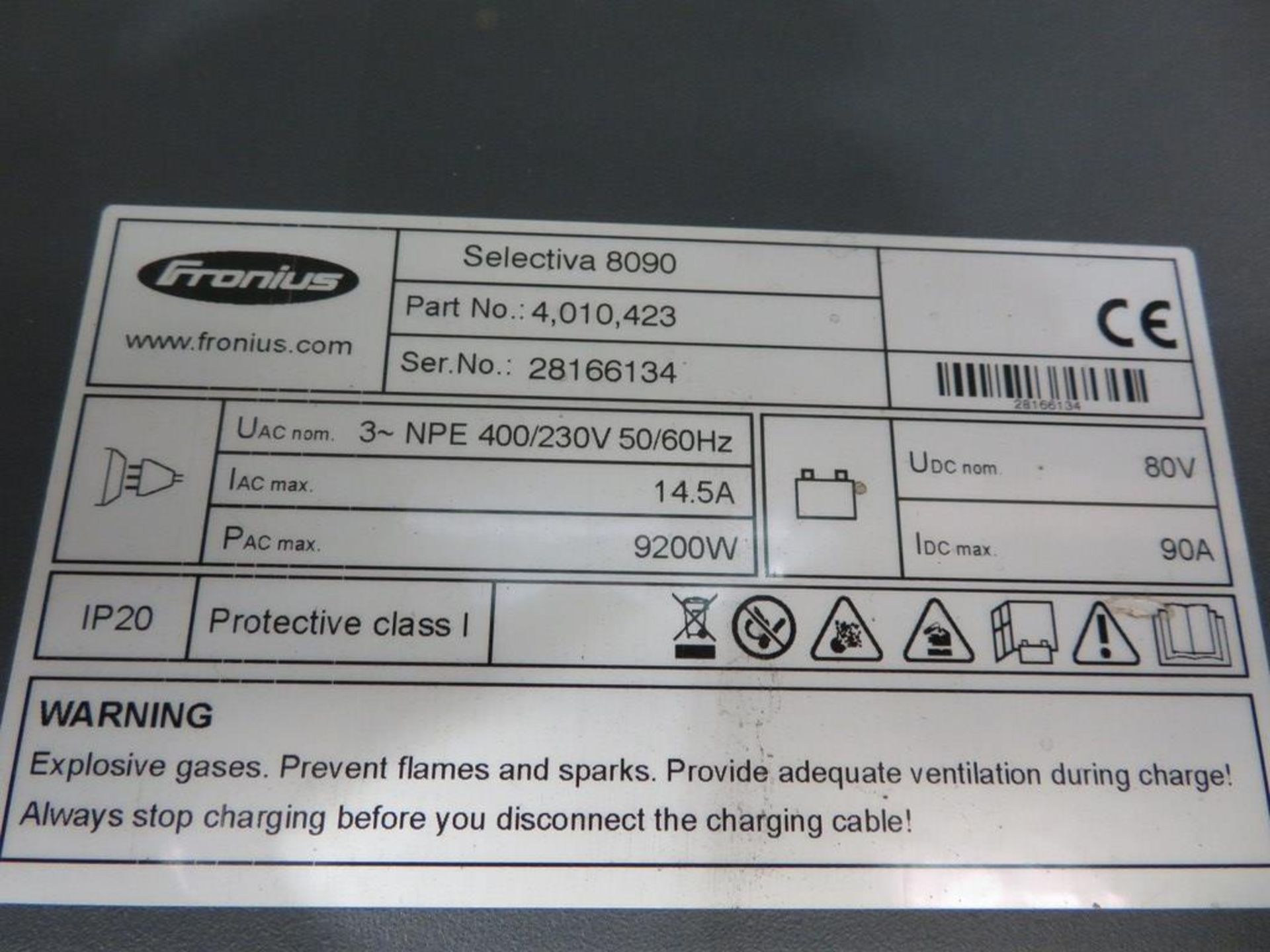 FRONIUS SELECTIVA 8090 8KW - 80V BATTERY CHARGER; SERIAL NO 28166134 - Image 2 of 2