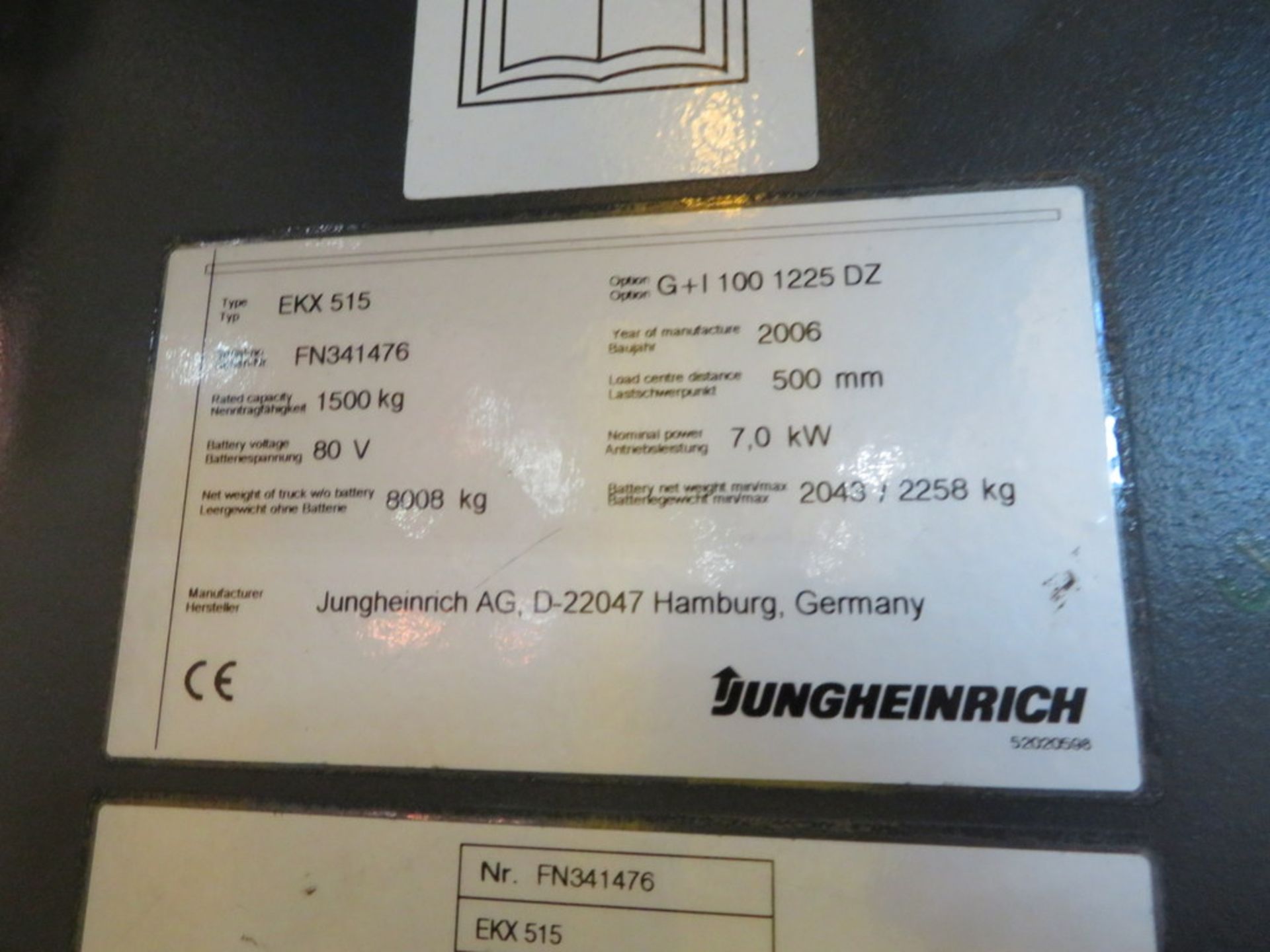 2006 JUNGHEINRICH MODEL EKX 515 1500KG ELECTRIC HIGH RACK STACKER TRUCK - Image 3 of 4
