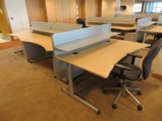 5 X LIGHTWOOD EFFECT CURVED FRONT OFFICE DESKS WITH DIVIDERS AND