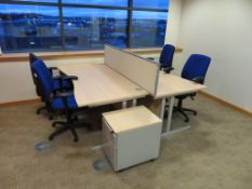 2 X LIGHTWOOD EFFECT CURVED FRONT OFFICE DESKS WITH DIVIDER