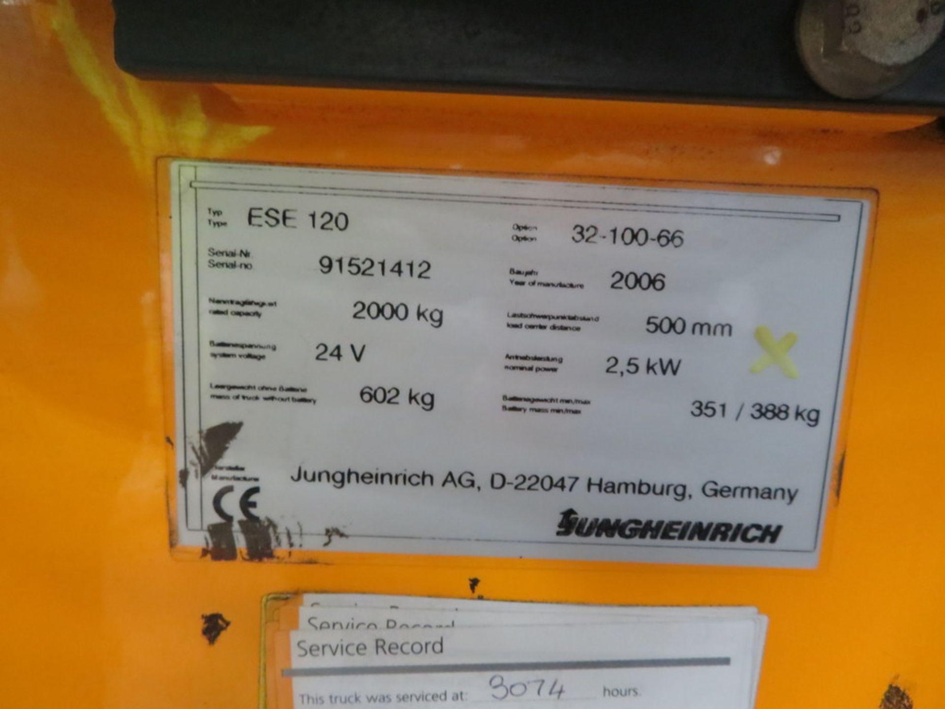 2006 JUNGHEINRICH MODEL ESE 120 2000KG RIDE-ON ELECTRIC PALLET TRUCK - Image 3 of 3