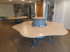 2 X SIX PERSON OFFICE DESKPODS EACH WITH CENTRAL POWER/CABLE COLUMN