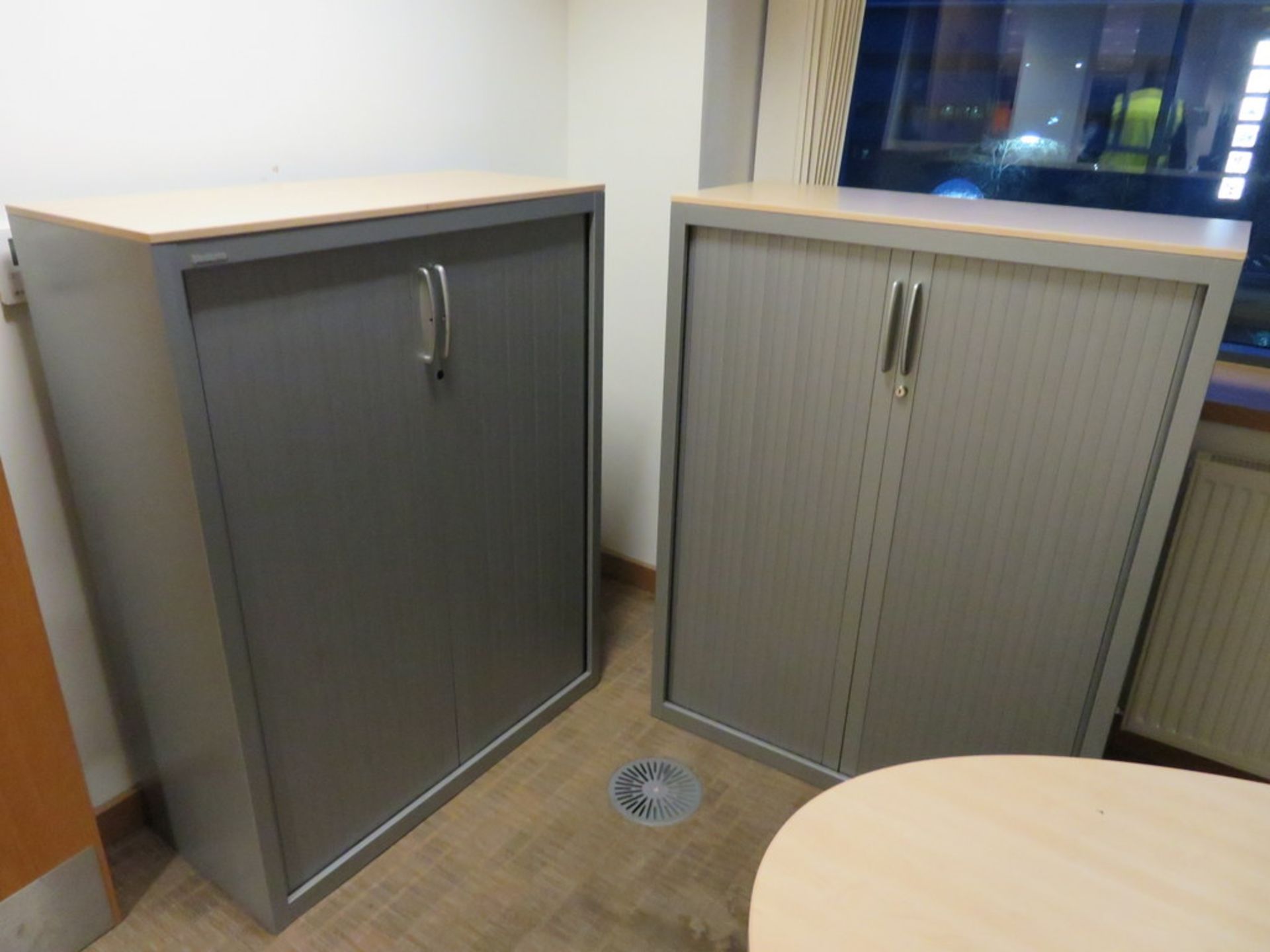 2 X GREY TAMBOUR FRONT OFFICE CABINETS, OVAL TABLE AND - Image 2 of 2