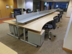 8 X LIGHTWOOD EFFECT OFFICE DESKS, 8 X SWIVEL CHAIRS, 6 X PEDESTALS AND