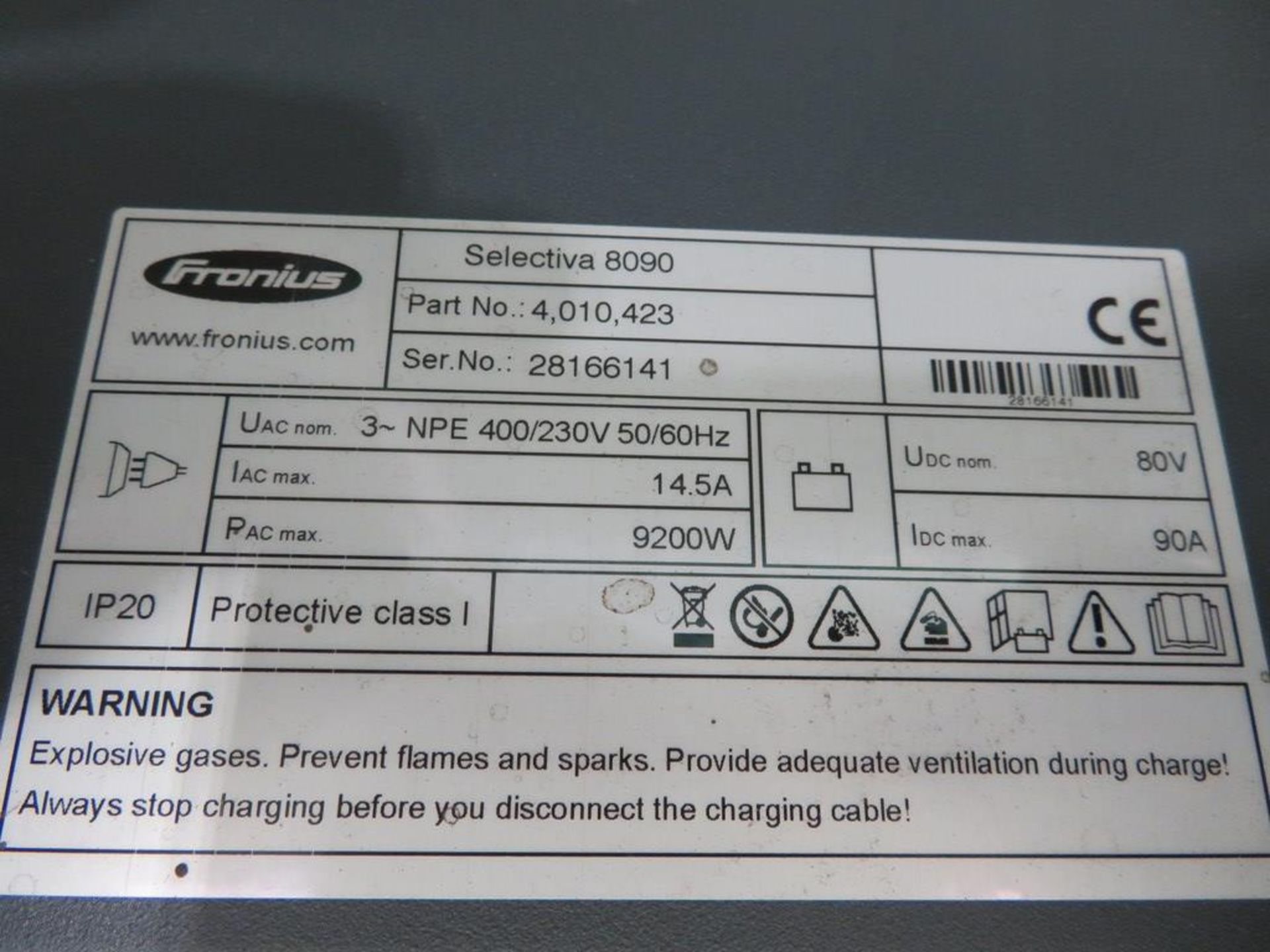 FRONIUS SELECTIVA 8090 8KW - 80V BATTERY CHARGER; SERIAL NO 28166141 - Image 2 of 2