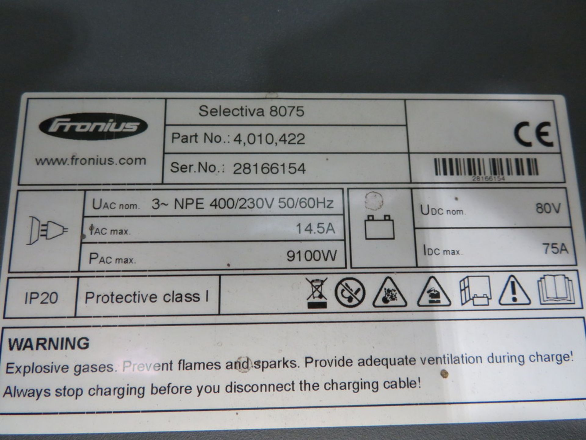 FRONIUS SELECTIVA 8075 8KW - 80V BATTERY CHARGER; SERIAL NO 28166154 - Image 2 of 2