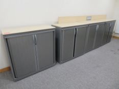 6 X TAMBOUR FRONT OFFICE CABINETS AND GREY METAL FILING UNIT