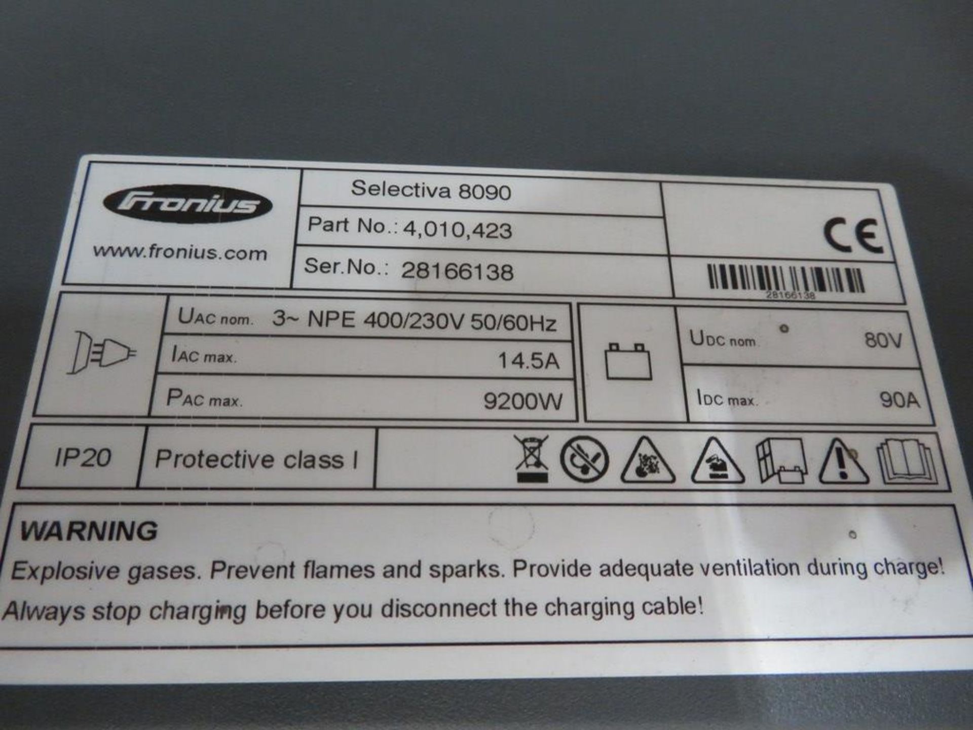 FRONIUS SELECTIVA 8090 8KW - 80V BATTERY CHARGER; SERIAL NO 28166138 - Image 2 of 2