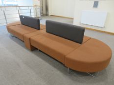 TAN AND GREY UPHOLSTERED RECEPTION BENCH SEAT